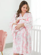 Bamboo-Spandex Pink Butterfly Toile Ruffle Knotted Sleep Gown & Bow Hat Set Baby Girls