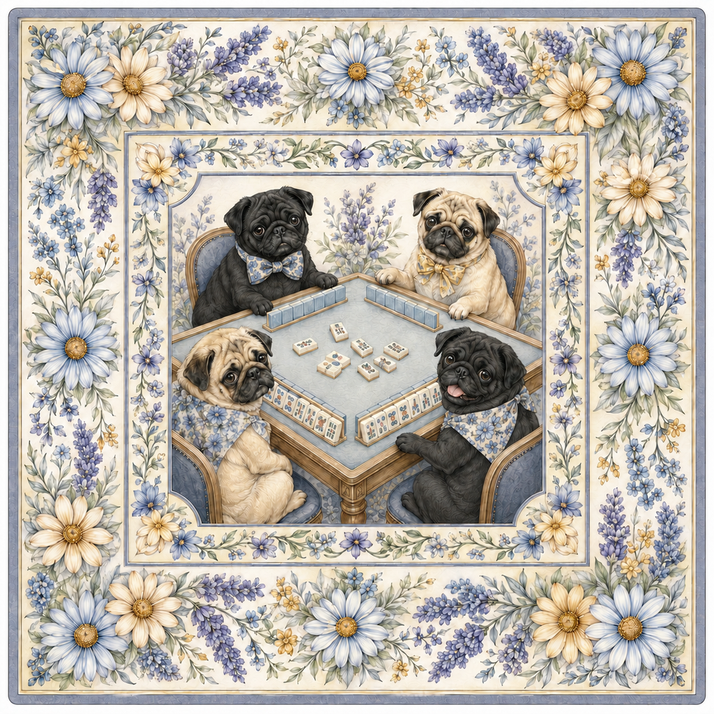 Neoprene Pug Floral Mahjong Mat 36"×36" – Preorder